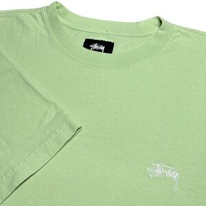 Stussy Stock Logo Embroidered Short Sleeve T Shirt Green